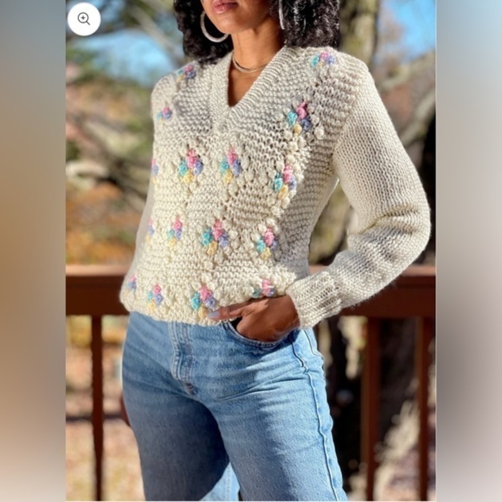 Sears Cream Sweater with Pastel Accents